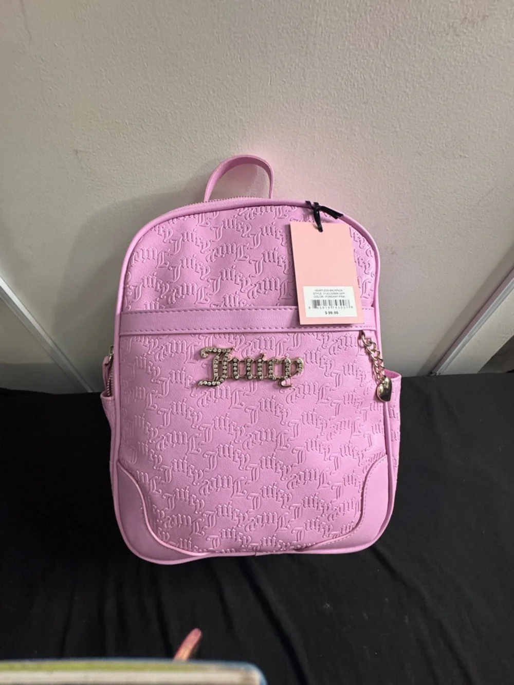 Juicy Couture Pink Mini Backpack Heart Charm Y2K Logo Embossed Weekender Bag NWT